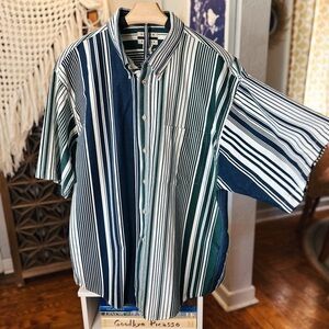 Review by Baxter Vintage Half Green/Half Blue Striped Button Down Shirt